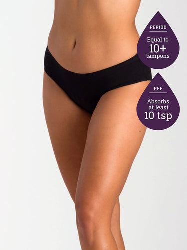 Just’nCase black cotton midi briefs for heavy periods and moderate bladder leaks